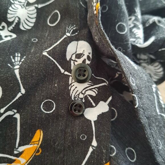 Halloween Button Up Men's XL Black Simon Banks Skeleton Skateboard Costume Party - Picture 6 of 14